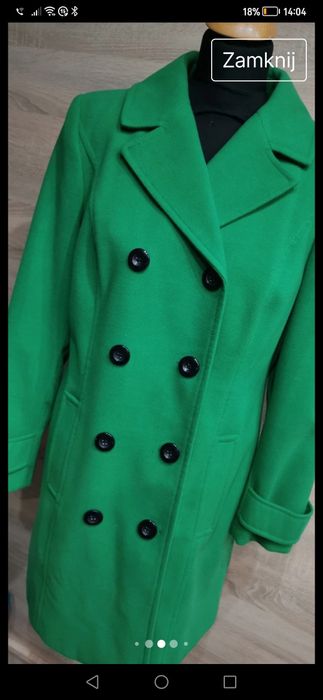 Piękny ciemno zielony płaszczyk do kolan płaszcz r. L 40