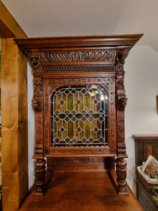 Unikatowy Kredens Witryna Eklektyczna Antyk drewniany dębowy