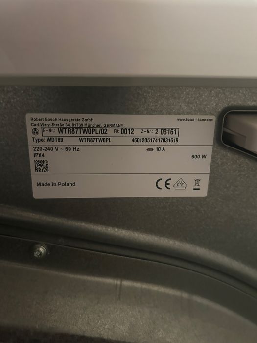 Suszarka BOSCH SERIA 6 z pompą ciepła