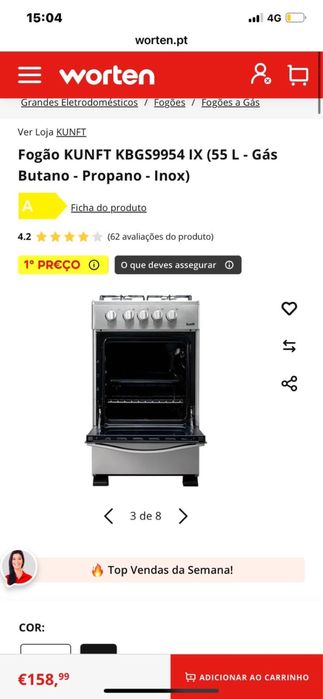 Fogao Kunft KBGS9954 Ix (55L - gás butano -  propano - inox)