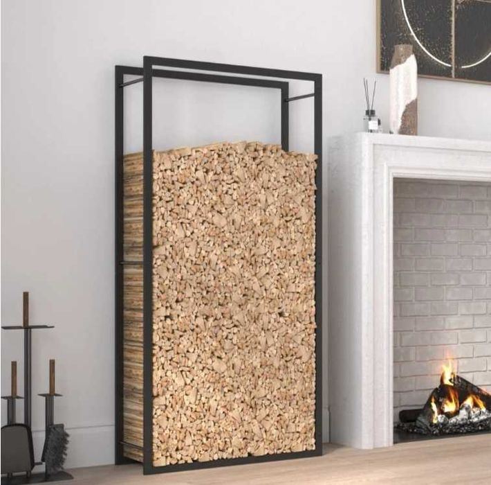 vidaXL Stojak na drewno opałowe matowy czarny 80x28x154 cm stalowy