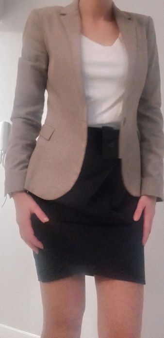 Zara XS 34 beżowy brązowy żakiet marynarka święta praca szkoła