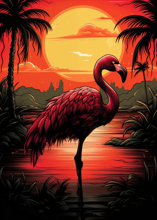 Plakat 25x35cm Flaming nad Wodą