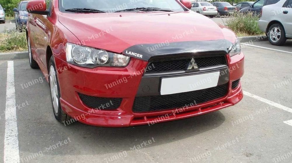 Клыки, накладки, уголки на бампер Mitsubishi Lancer X, Подиум номера, перемычка, планка Митсубиши Лансер 10