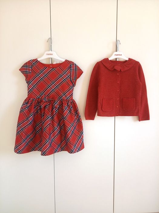 Нарядне плаття червоне в клітинку новорічне болєро кардиган  4-5 років