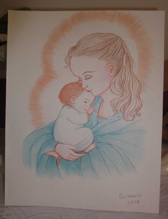 Obraz - rysunek Matka Boża i Jezus Chrystus / Maryja / Madonna