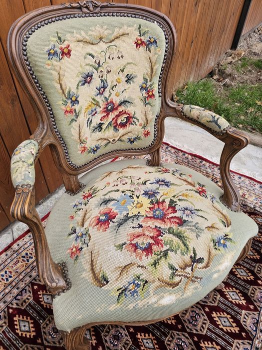 Fotel Ludwik zielony gobelin #1382 Stylowy Węgrów