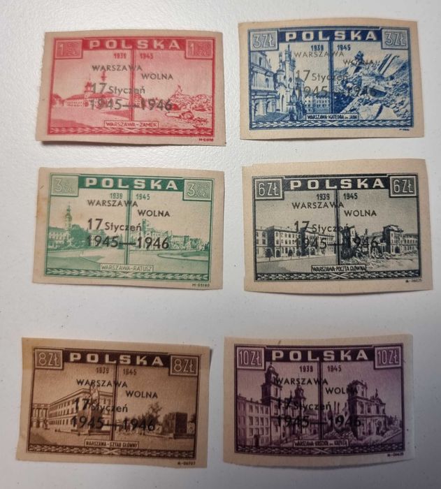 Polska 1946 – Warszawa Wolna – pełna seria Fi 388–393