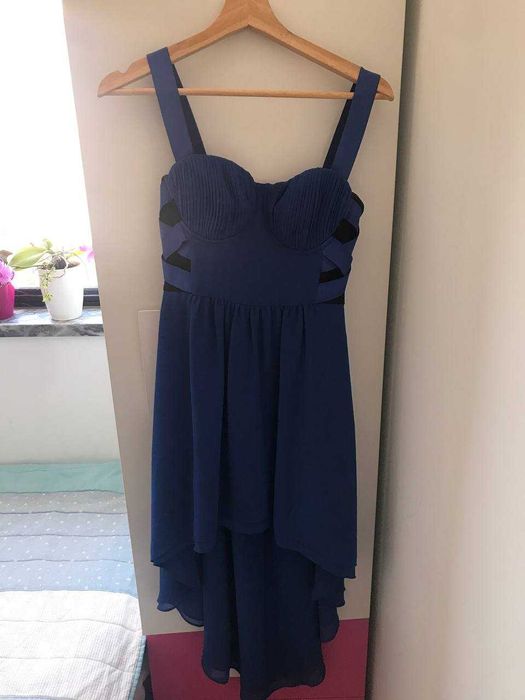 Vestido de noite de chiffon azul escuro
