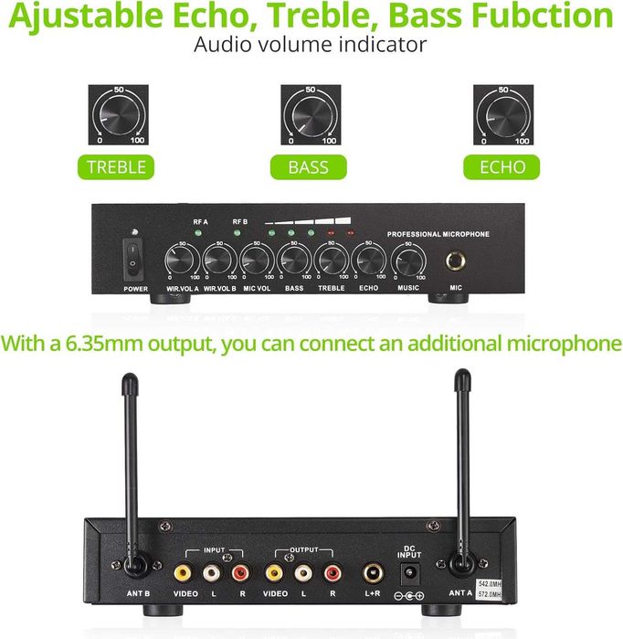 Bezprzewodowy zestaw mikrofonów 2 mikrofony + odbiornik (KTV)