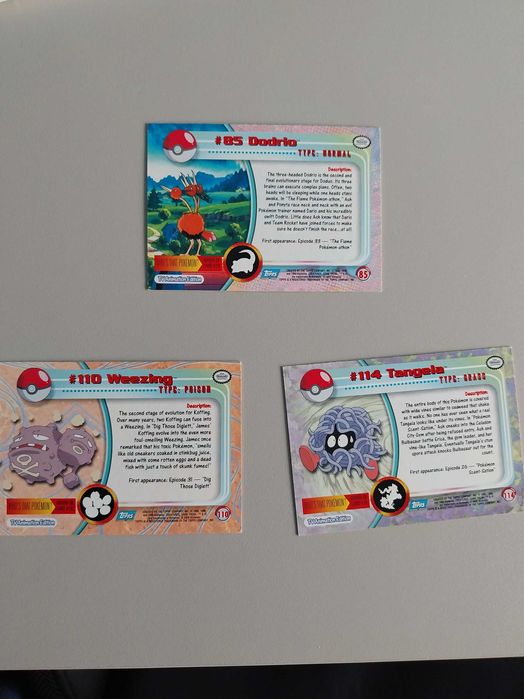 Lote 3 cartas Pokemon TV Animation Edition, raras, Dodrio, Weezing, Tangela