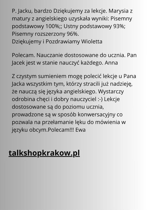 Angielski - skutecznie i angażująco- matura/praca/IT - online i stacjonarnie - FV