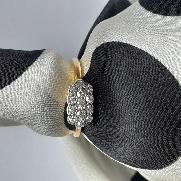 R. 8 Antyk Pierścionek Diamenty 0.3ct Złoto 750 Platyna WYCENA 5700zł