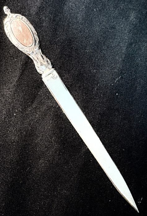 Delicate vintage letter opener in contrasting Portuguese silver