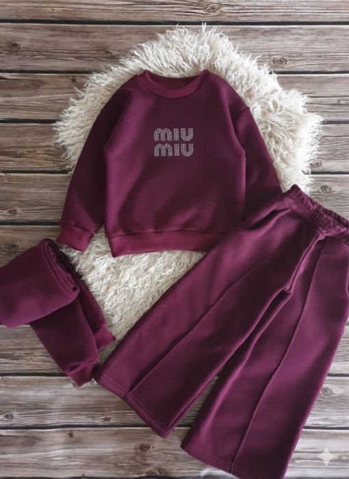 Дитячий спортивний костюм для дівчинки на флісі рубчик палацо теплий