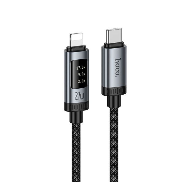 Kabel USB C do Lightning Hoco PD 27W 1,2 m z wyświetlaczem U148 czarny