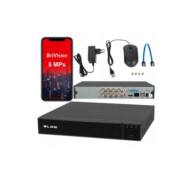 REJESTRATOR Monitoringu Analogowy Do 8 Kamer Hybrydowy Podgląd Zdalny Aplikacja XVR 5in1 5MP AHD TVI CVI IP ONVIF HDMI VGA dysk do 8TB