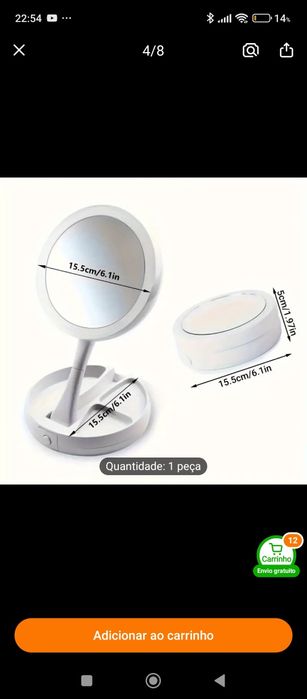 Espelho com luz tipo ring light