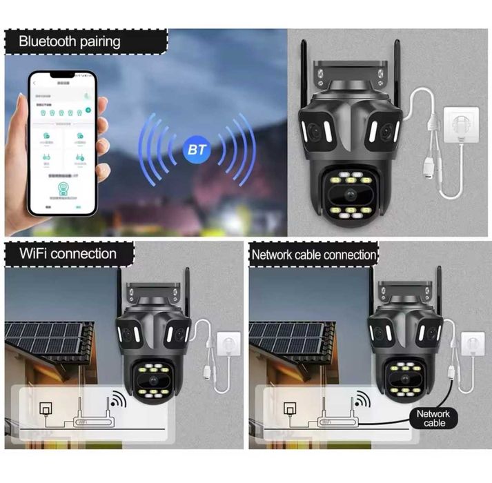 Потрійна камера ICSEE 3в1 12 МП — поворотна Wi-Fi PTZ вулична