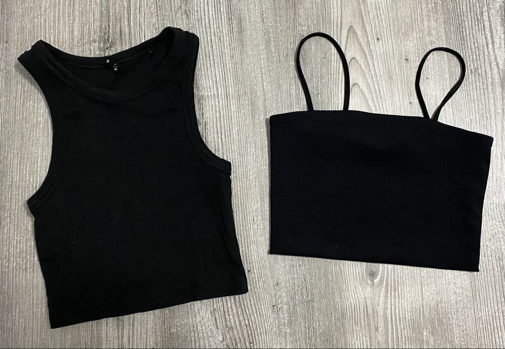Zestaw czarne topy koszulki crop top Monki XS