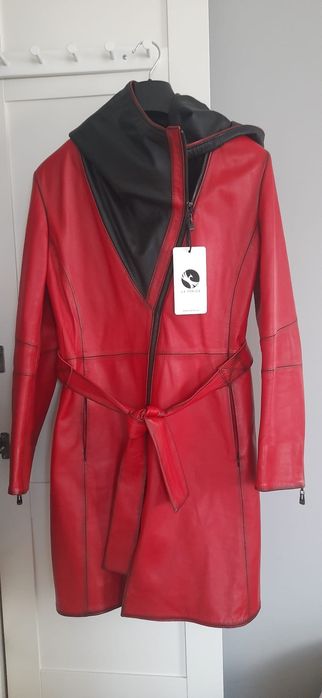 PŁASZCZ SKÓRZANY (skóra naturalna) czerwony size 44
