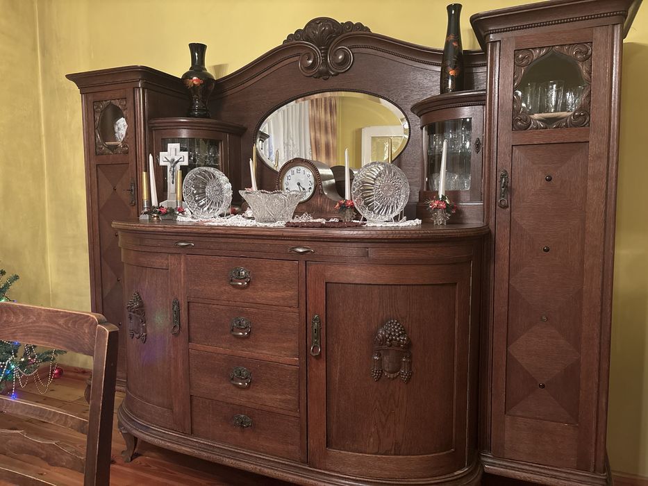 Antyczny Kredens / Bufet z litego Dębu - Jugendstil 1890 - 1920