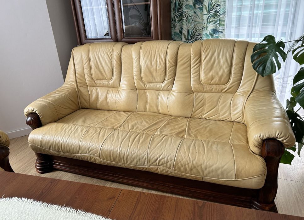 Skórzany wypoczynek komplet kanapy fotel