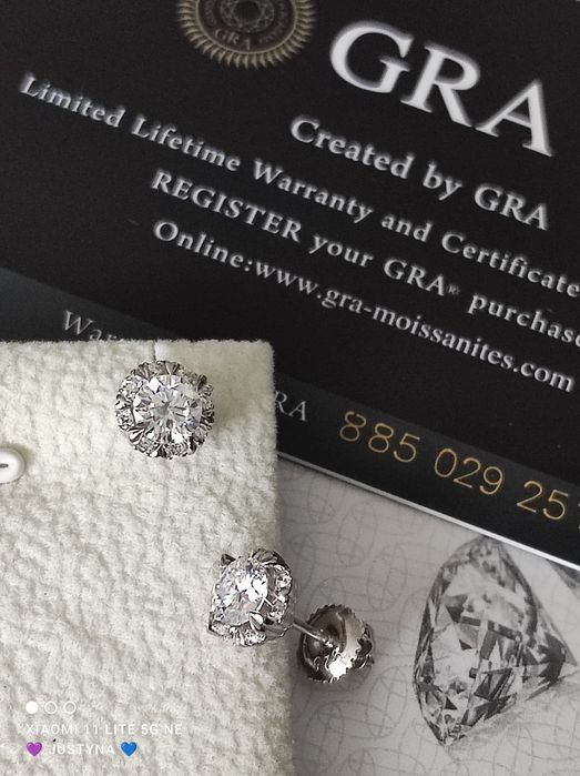 Nowe kolczyki z moissanitem 0.5ct z certyfikatem GRA - srebro 925