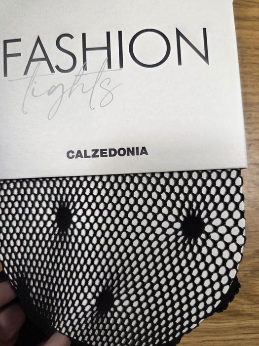 Czarne rajstopy calzedonia m/l kabaretki kropeczki groszki