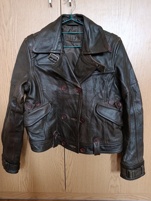 Vintage ramoneska skórzana czekoladowa S/M