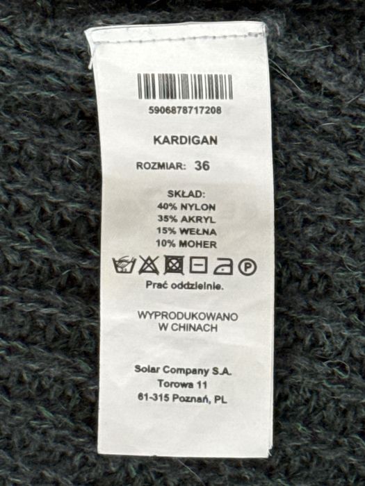 Kardigan damski z wełną, Solar, rozmiar 36.