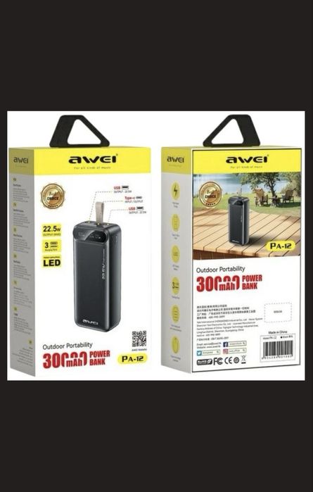 Повербанк  Awei PA-12 30000mAh 22.5W USB-C/USB-A Black