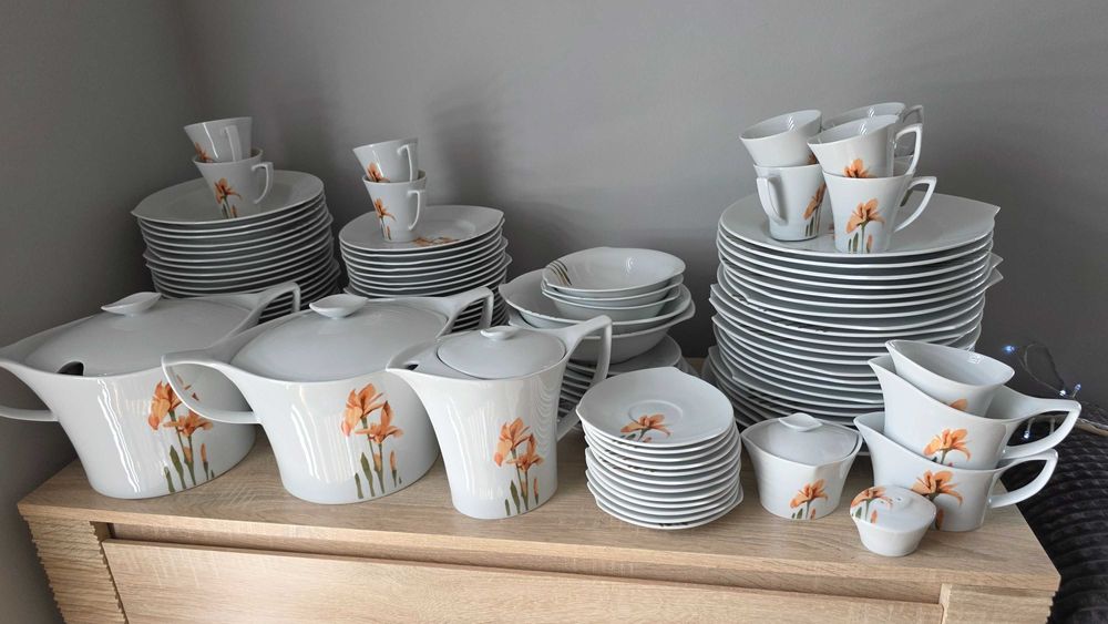 Zastawa porcelanowa Ćmielów | duży komplet obiadowo-kawowy | bogaty zestaw + GRATISY
