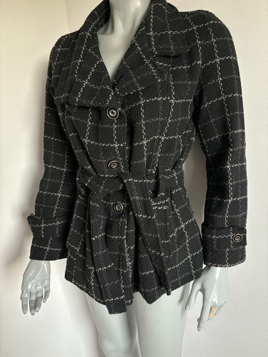 Czarny płaszcz w kratę rozmiar M/L wełniany peacoat