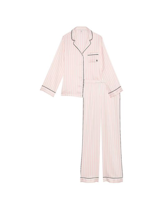 Stripe Сатинова піжама Victoria's Secret Glazed Satin Long Pajama Set Pink Iconic Stripe