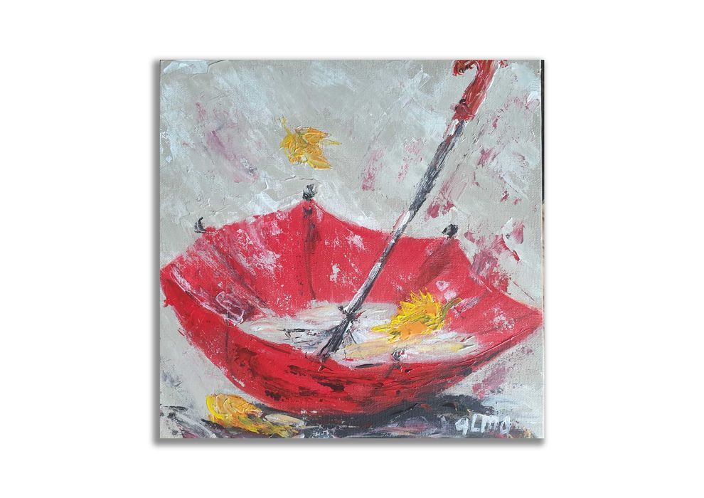 Obraz ręcznie malowany 25x25 cm parasolka