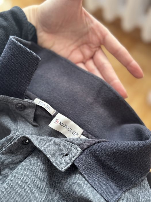 Bluza  koszula z długim rękawem  polo Moncler M szara 100% bawełna