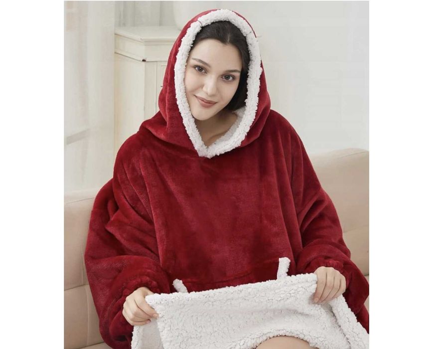 Koc Bluza Oversize Długa Ciepła Koc Damska z Kapturem Dzień Kobiet