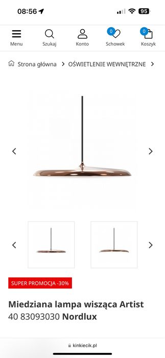 Miedziana lampa wisząca Artist 40