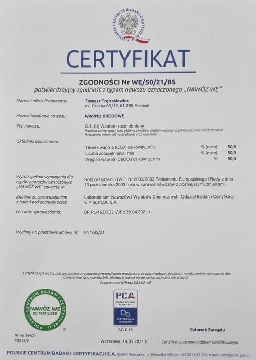 Wapno kredowe granulowane Tuliszków