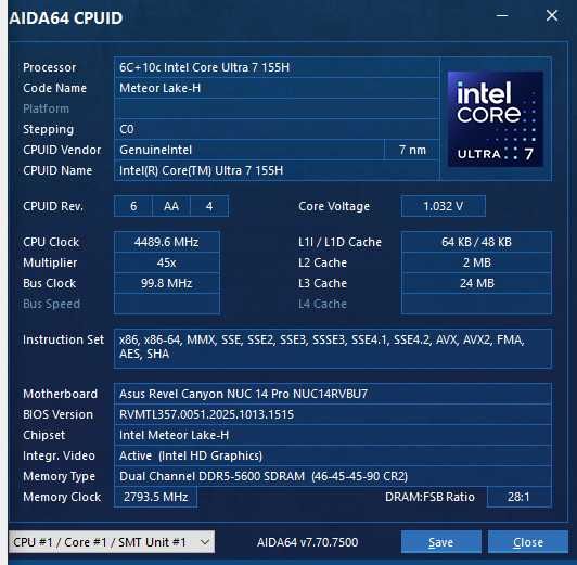 міні ПК потужний свіжий ASUS NUC 14 Pro Intel Ultra 7 155H \ 16GB DDR5