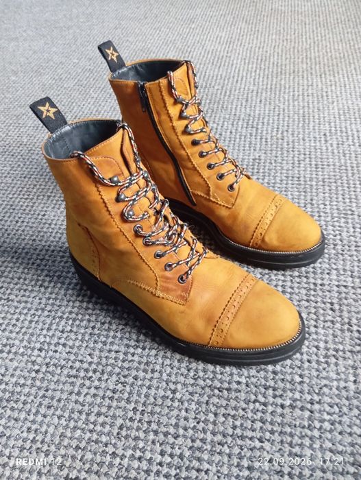 Solidne damskie botki trzewiki ze skóry marki austriackiej premium Paul Green Ceylo Combat Boot r. 38,5
