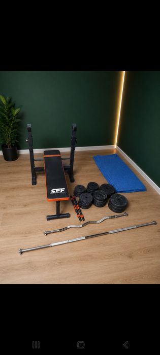 Zestaw siłownia domowa: Ławka 109 kg obciążenia i 4 GRYFY!!!