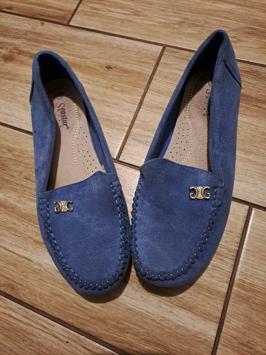 Buty mokasyny niebieskie zamsz