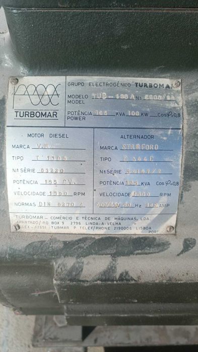 Gerador Trifásico 125 kVA / 100 kW - Motor V.M. e Alternador Stamford