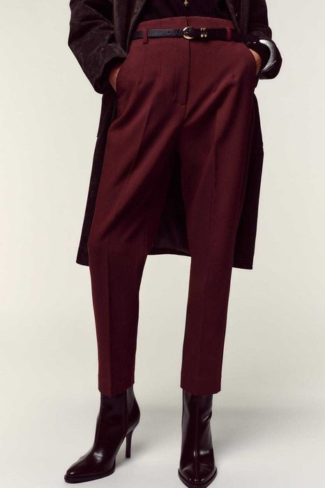 Zara burgundowe spodnie z wysokim stanem XS