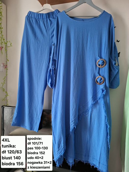 Komplet damski tunika i spodnie z kieszeniami na 50-52