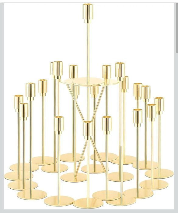 Złoty świecznik 21 sztuk trzy rozmiary