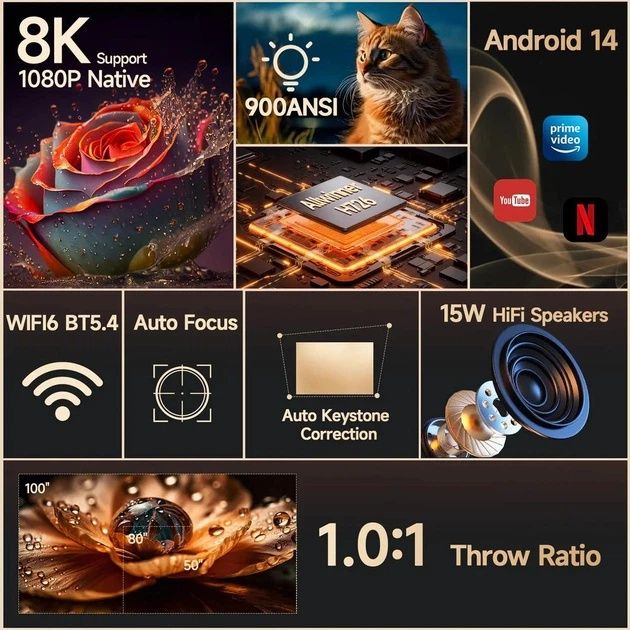 Мега проектор 900 Ansi HY350 MAX Magcubic 2/16 Smart TV 4K 8K Android