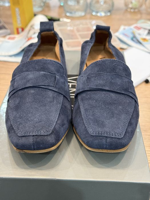 Buty Venezia – zamszowe mokasyny, granatowe, nowe, r. 36